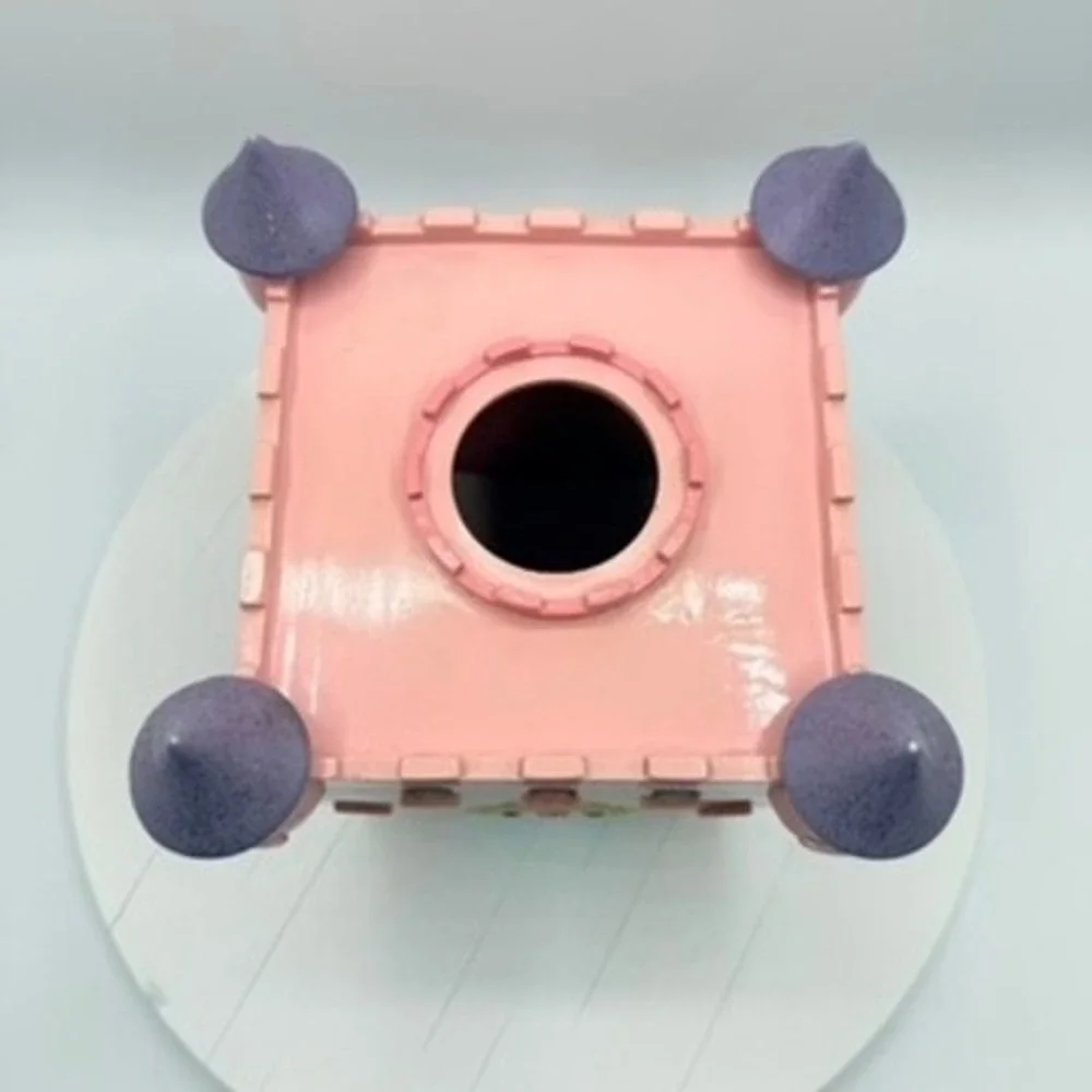 Pink Princess Castle Tissue Box Cover Glitter Turrets Resin Nursery Decor Square
